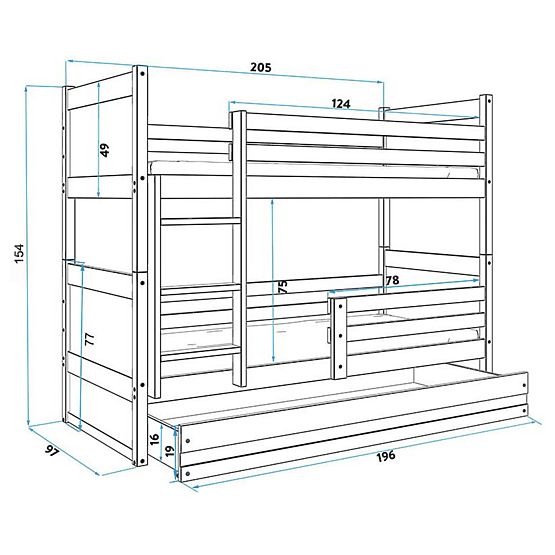 Gyermekek emelet ágy Rocky - természetes fehér