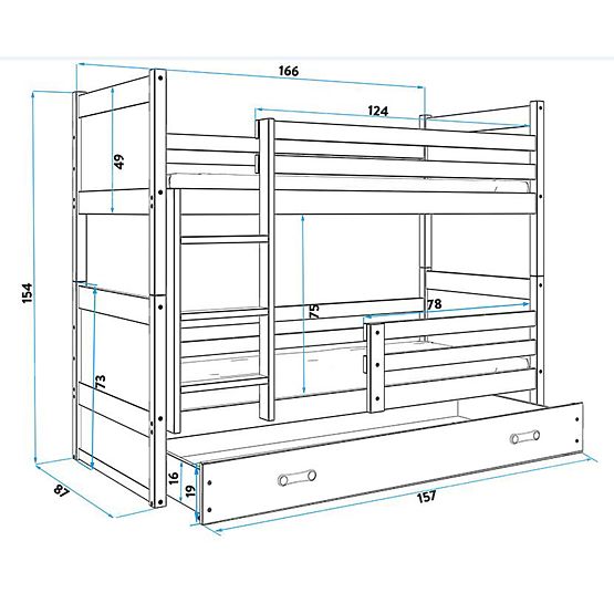 Gyermekek emelet ágy Rocky - természetes fehér