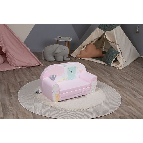 Gyermek kanapé Mentazöld medve - pink-fehér
