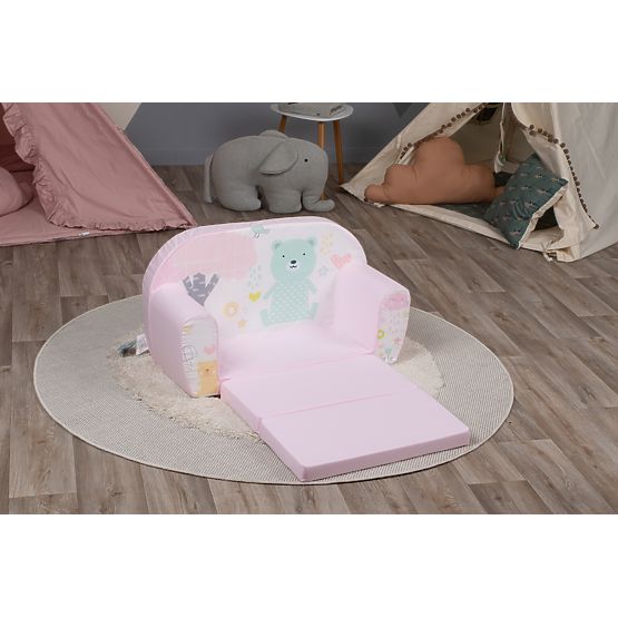 Gyermek kanapé Mentazöld medve - pink-fehér