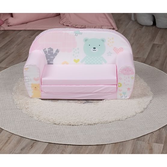 Gyermek kanapé Mentazöld medve - pink-fehér