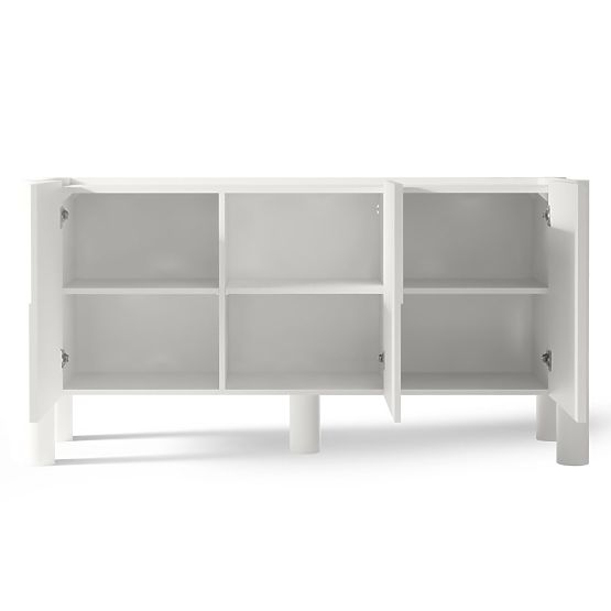 Háromajtós Lunaria komód maratott előlappal, fehér