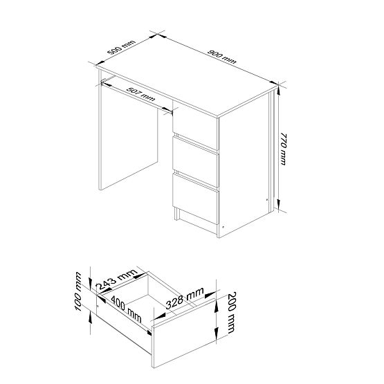 ÍRÓASZTAL A-6 CLP TÖLGY CRAFT / FEHÉR JOBBOLDALI