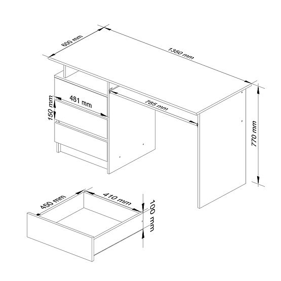 ÍRÓASZTAL CLP 135cm PK SONOMA