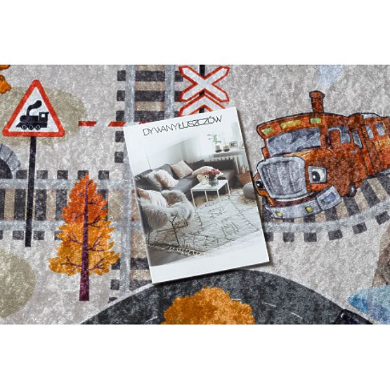 JUNIOR 51986.803 mosó szőnyeg Sínek, mozdony gyerekeknek csúszásmentes - szürke