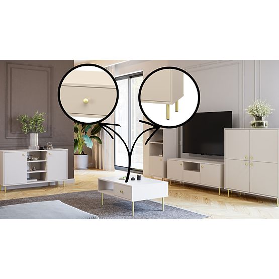 Kétszárnyú Venus komód, kasmír, arany fém lábak