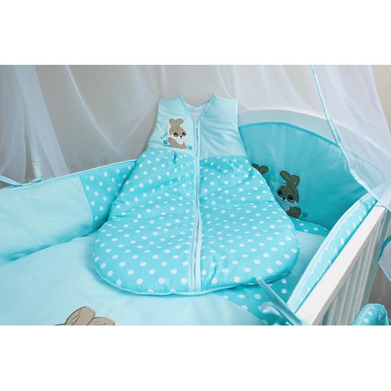 Kiságy szett 120x90cm - nyuszi - türkizkék