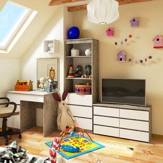 KOMÓD CL100 6SZ PK BETON / FEHÉR