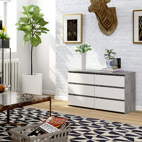 KOMÓD CL100 6SZ PK BETON / FEHÉR