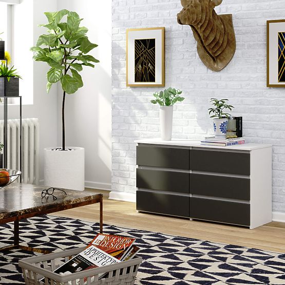 KOMÓD CL100 6SZ PK FEHÉR / SZÜRKE