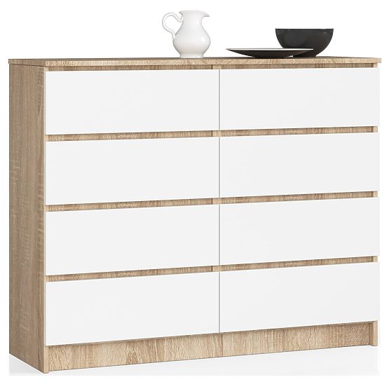 KOMÓD K 120 cm 8 FIÓK PK SONOMA / FEHÉR