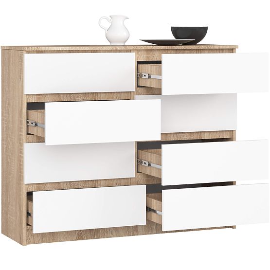 KOMÓD K 120 cm 8 FIÓK PK SONOMA / FEHÉR