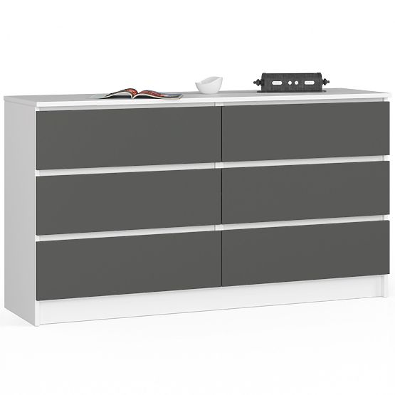 Komód K 140 cm 6 fiókos PK fehér-grafit szürke