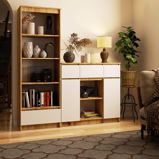 KOMÓD K100 2D 3SZ 1P PK ARTISAN TÖLGY / FEHÉR