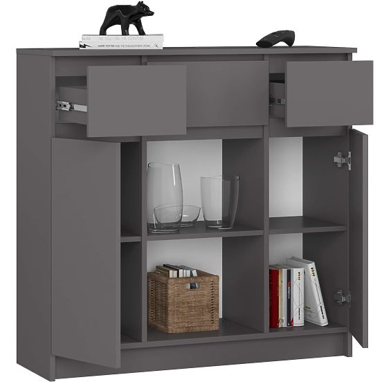 KOMÓD K100 2D 3SZ 1P PK GRAFIT SZÜRKE