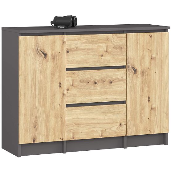 KOMÓD K100 2D 3SZ PK GRAFIT SZÜRKE / ARTISAN TÖLGY
