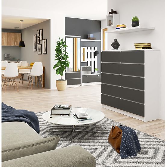 KOMÓD K120 10SZ CLP PK FEHÉR / GRAFIT SZÜRKE