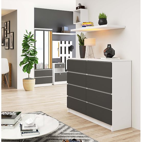 KOMÓD K120 8FIÓK PK FEHÉR / SZÜRKE