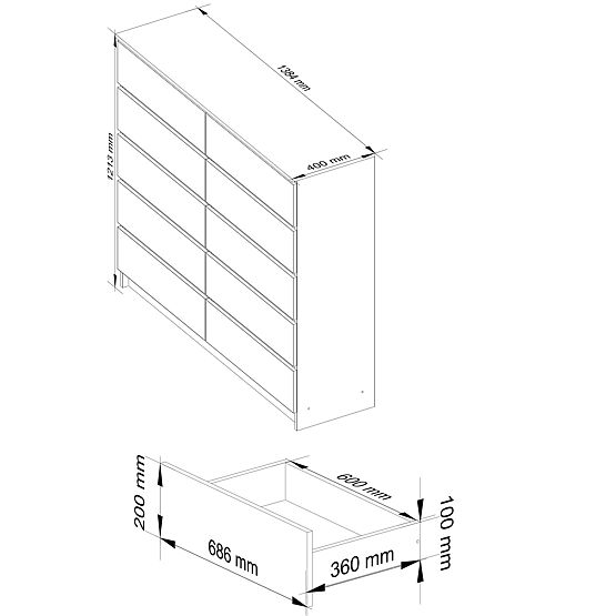 KOMÓD K140 10SZ CLP PK FEHÉR