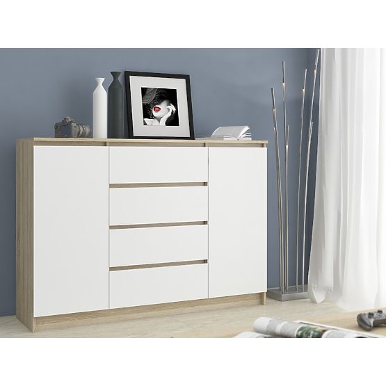 KOMÓD K140 2D 4SZ CLP PK SONOMA TÖLGY / FEHÉR