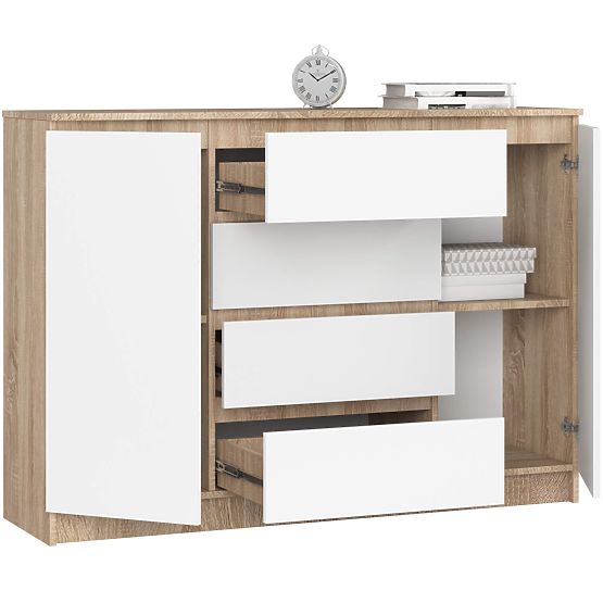 KOMÓD K140 2D 4SZ CLP PK SONOMA TÖLGY / FEHÉR
