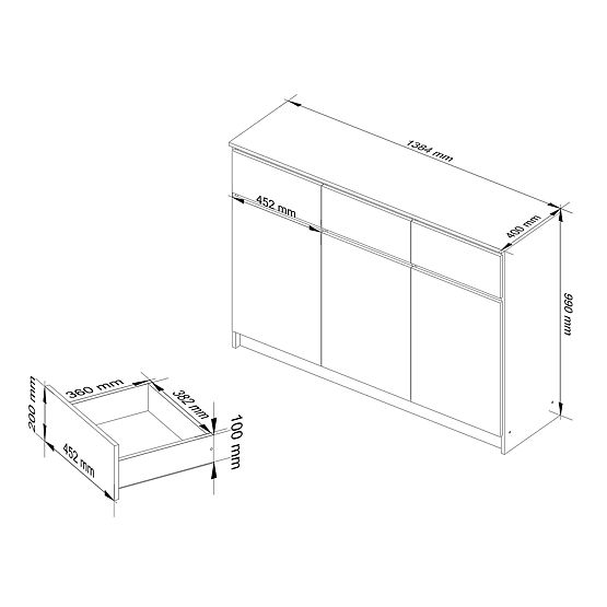 KOMÓD K140 3D 3SZ CLP PK FEHÉR
