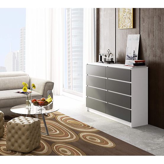 KOMÓD K140 8SZ CLP PK FEHÉR / SZÜRKE