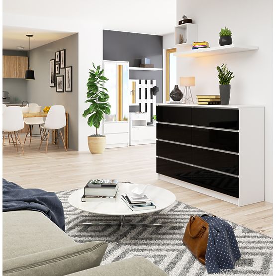 KOMÓD K140 8SZ CLP PK FEKETE MAGASFÉNYŰ