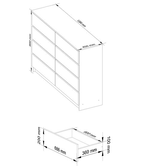 KOMÓD K140 8SZ CLP PK SONOMA / FEHÉR