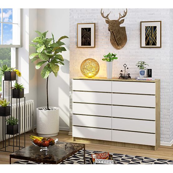 KOMÓD K160 10FIÓK CLP PK ARTISAN TÖLGY / FEHÉR