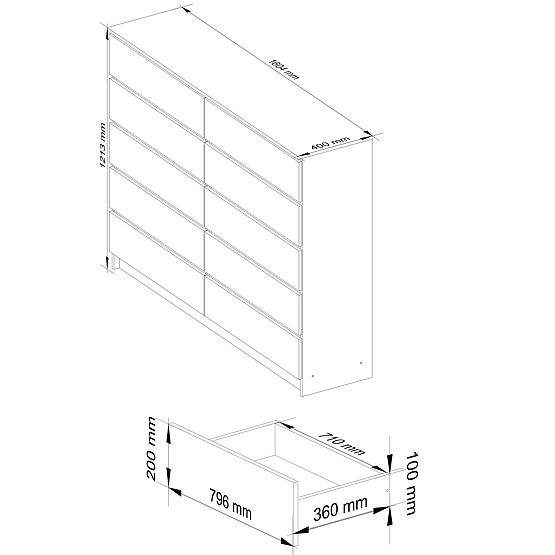 KOMÓD K160 10SZ CLP PK FEHÉR