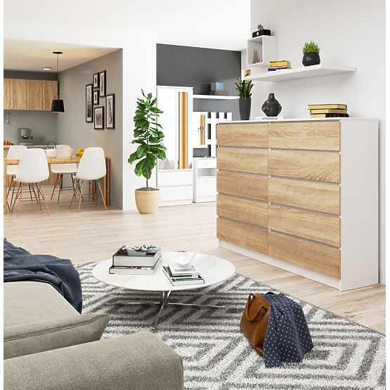 KOMÓD K160 10SZ CLP PK FEHÉR / SONOMA