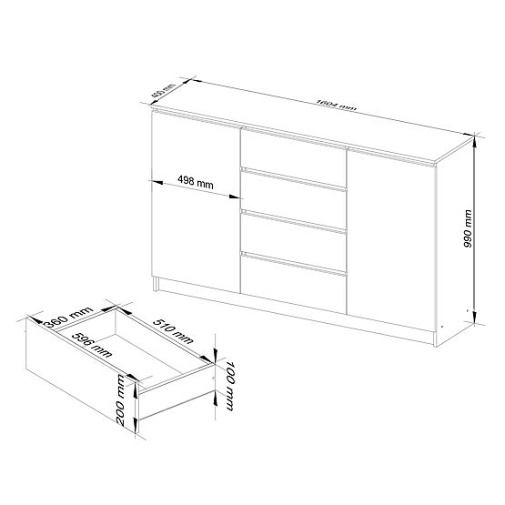 KOMÓD K160 2D 4F CLP PK FEKETE FÉNYES