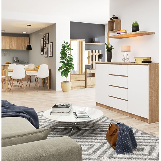 KOMÓD K160 2D 4SZ CLP PK SONOMA TÖLGY / FEHÉR