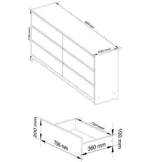 KOMÓD K160 6SZ CLP PK FEHÉR