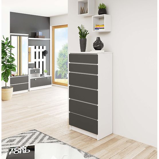 KOMÓD K60 6SZ CLP PK FEHÉR / SZÜRKE