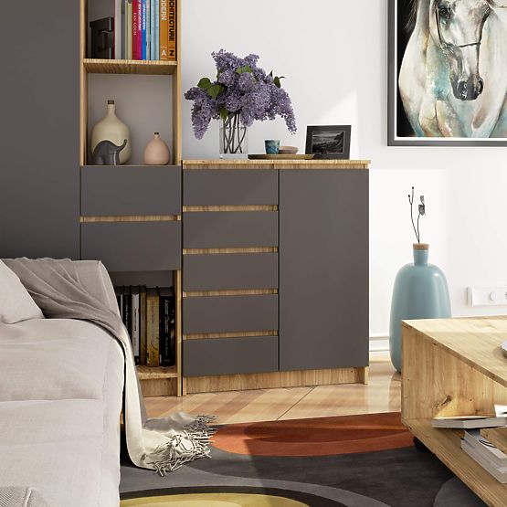 KOMÓD K80 1D 5F PK ARTISAN TÖLGY / GRAFIT SZÜRKE