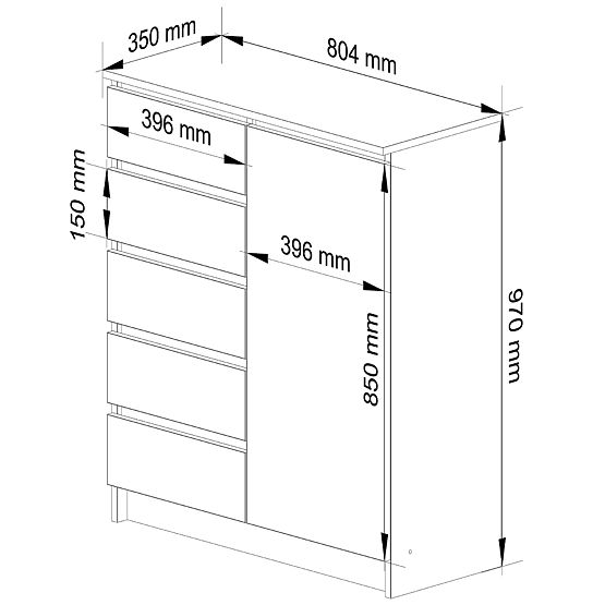 KOMÓD K80 1D 5F PK FEHÉR