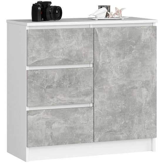KOMÓD K80 JERRY 1D 3SZ PK FEHÉR / BETON