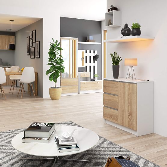 KOMÓD K80 JERRY 1D 3SZ PK FEHÉR / SONOMA TÖLGY