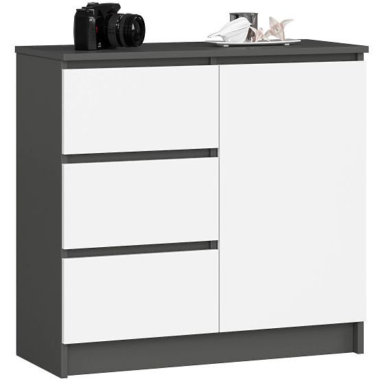 KOMÓD K80 JERRY 1D 3SZ PK GRAFIT SZÜRKE / FEHÉR