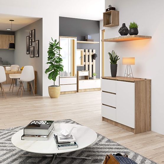 KOMÓD K80 JERRY 1D 3SZ PK SONOMA TÖLGY / FEHÉR