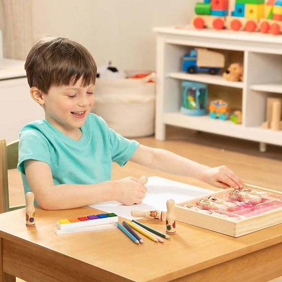 Melissa & Doug - fából készült bélyegek egy dobozban