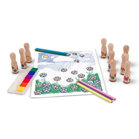 Melissa & Doug - fából készült bélyegek egy dobozban