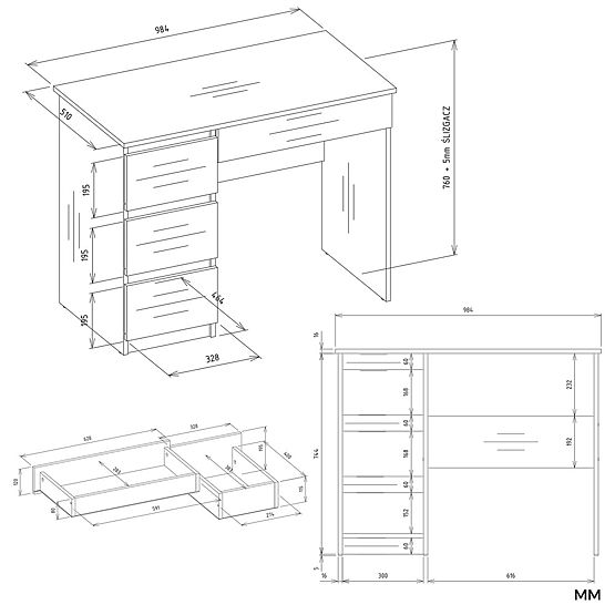 MIJAS Balos Íróasztal Mat Fehér 4 Fiókkal és 4 Polccal Irodába vagy Szobába
