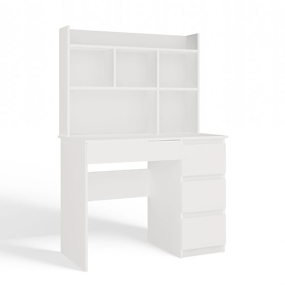 MIJAS Jobb Oldali Íróasztal Felépítménnyel Matt Fehér 4 Fiók 4 Polc Irodába Szobába