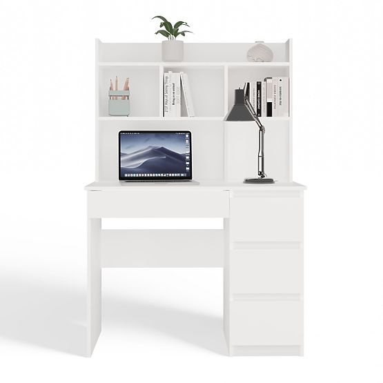 MIJAS Jobb Oldali Íróasztal Felépítménnyel Matt Fehér 4 Fiók 4 Polc Irodába Szobába