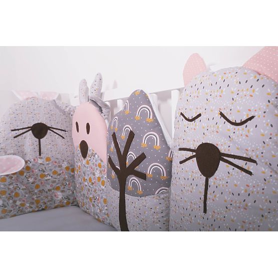 Moduláris mantiné a Flowers kiságyhoz - szürke-rózsaszín