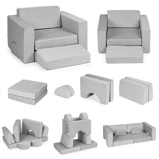 Moduláris gyerekfotel DIY 8 puha párna összecsukható - szürke ECOTOYS