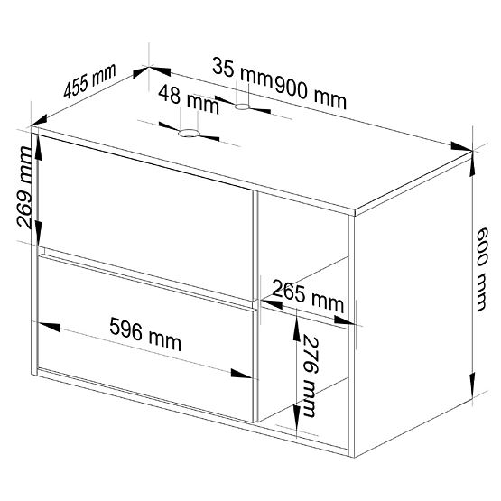 MOSDÓ ALATTI SZEKRÉNY FÚRATOKKAL VAMI W90 UM 2SZ 2P FEHÉR / SONOMA TÖLGY
